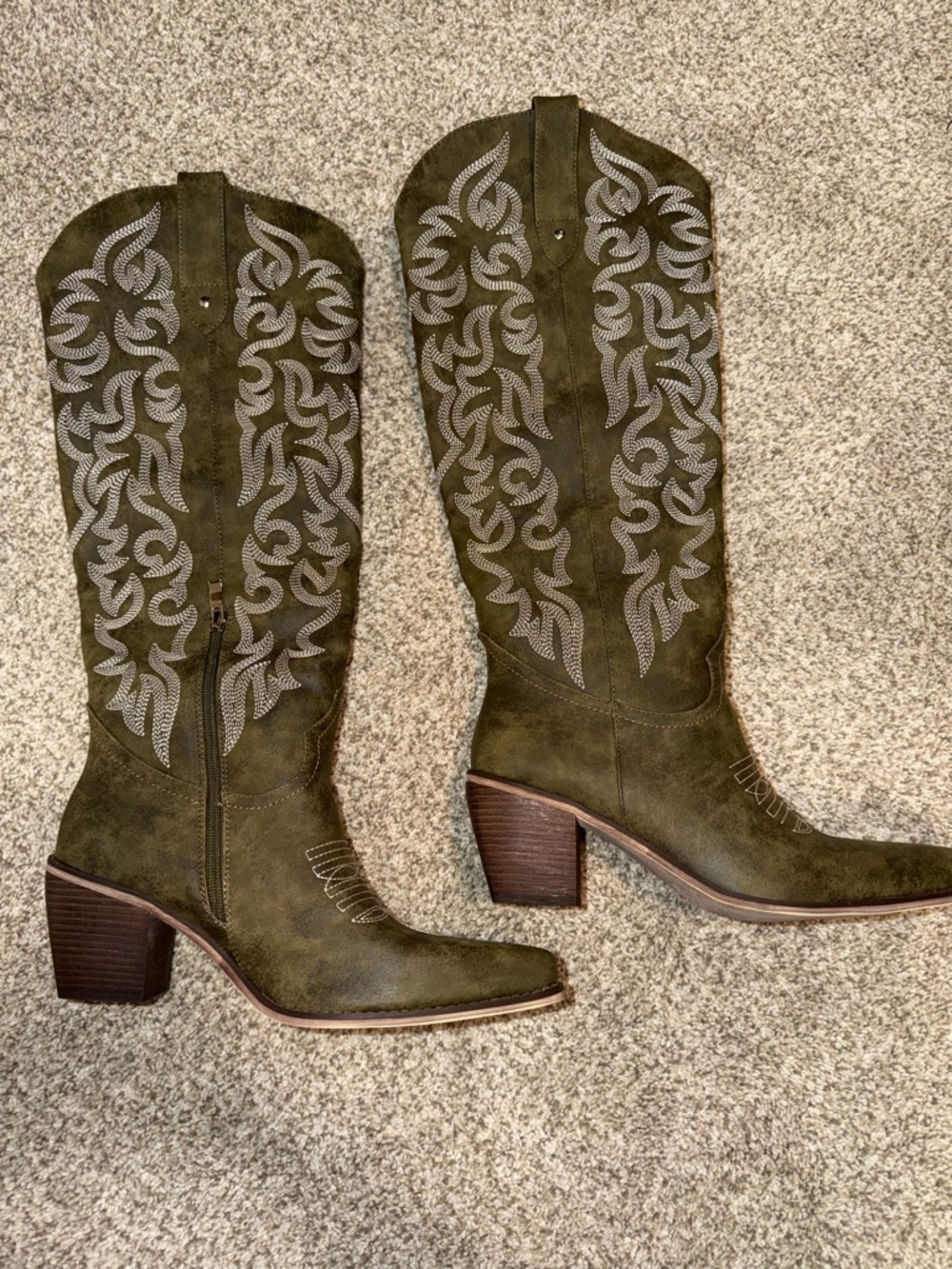 Knee High Western Cowboy Boots | Olive green | Size 11 | Brand new